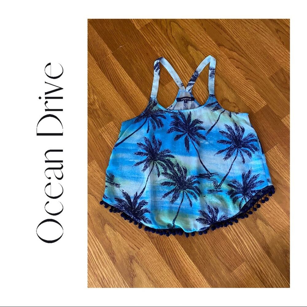 Ocean Drive Blue Summer Palm Pom Pom Tank